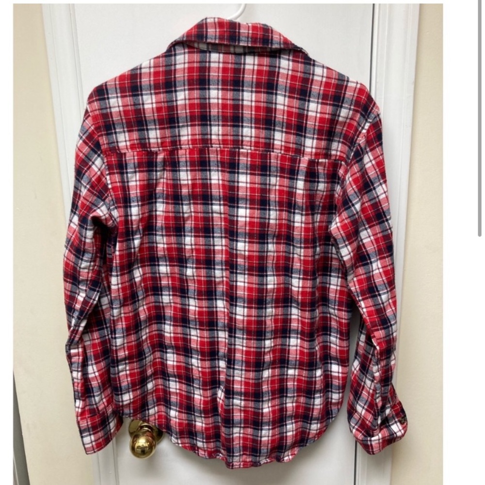Mimi Chica red blue and white women’s button down flannel shirt size medium